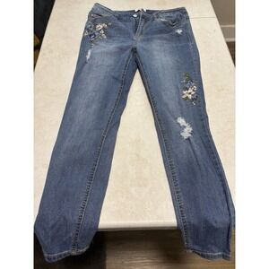 Kensie Jeans Denim Skinny Floral Embroidery Wmn's Sz 10 Stretch 30 X 27 Ankle